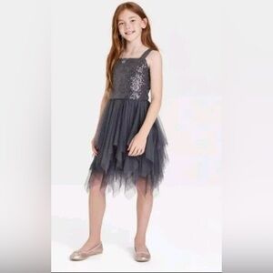 Cat & Jack Black Sequin Kids Dress – Size Small (6/6X) (Dark Gray)